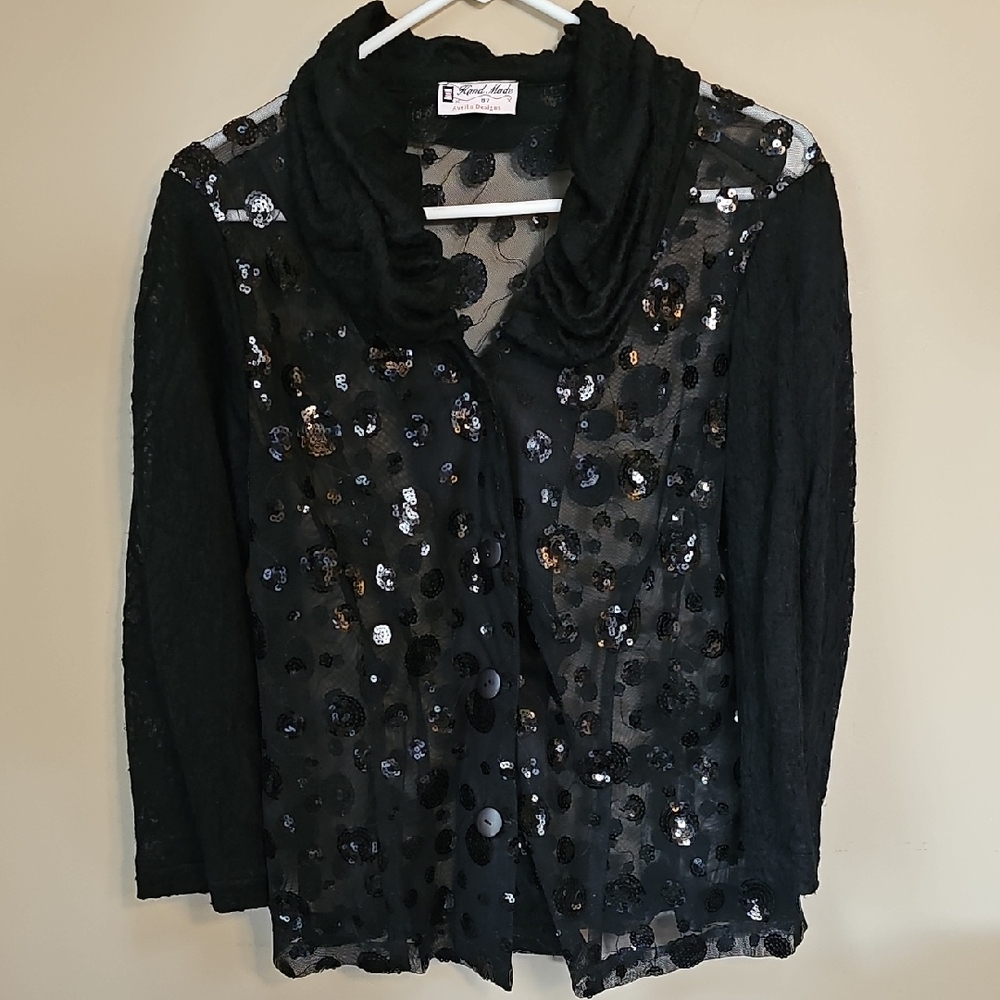 Black Sequin Sheer Layered Blouse